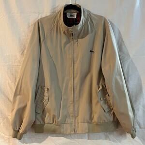 VTG Izod Lacoste Jacket Mens Harrington Beige Red Plaid Lining Full Zip Large